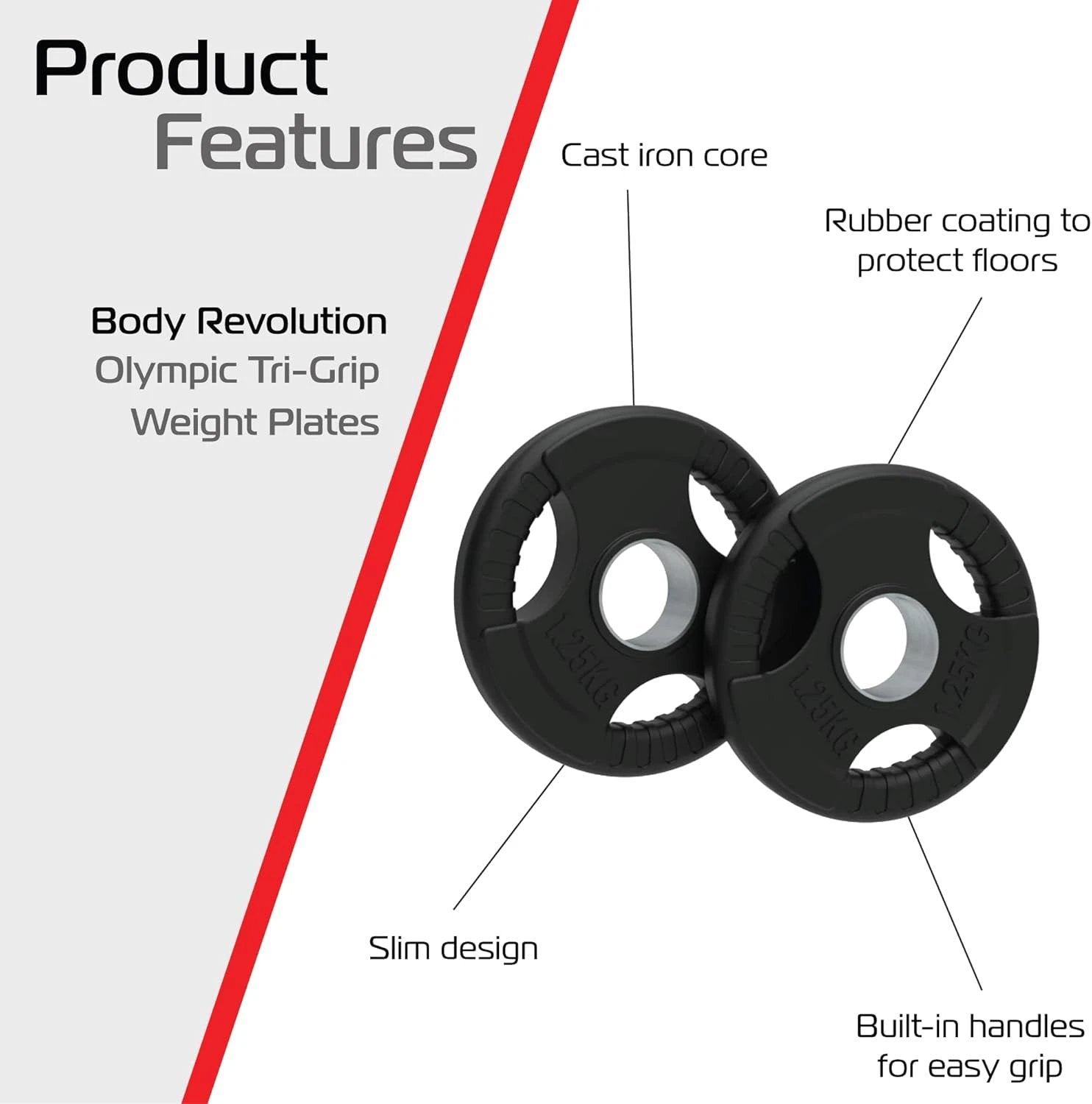 Monster Shop 25kg Bundle Olympic Tri-Grip Rubber Weight Black Plates -