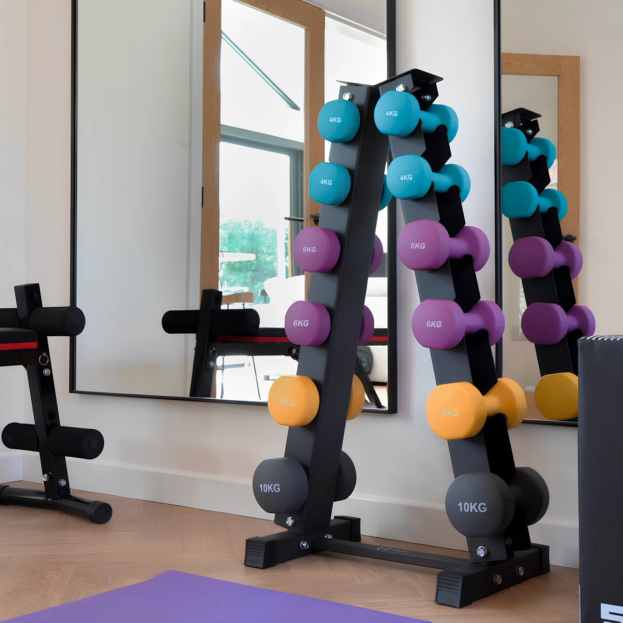Monster Shop Neoprene Dumbbells Set with Rack -