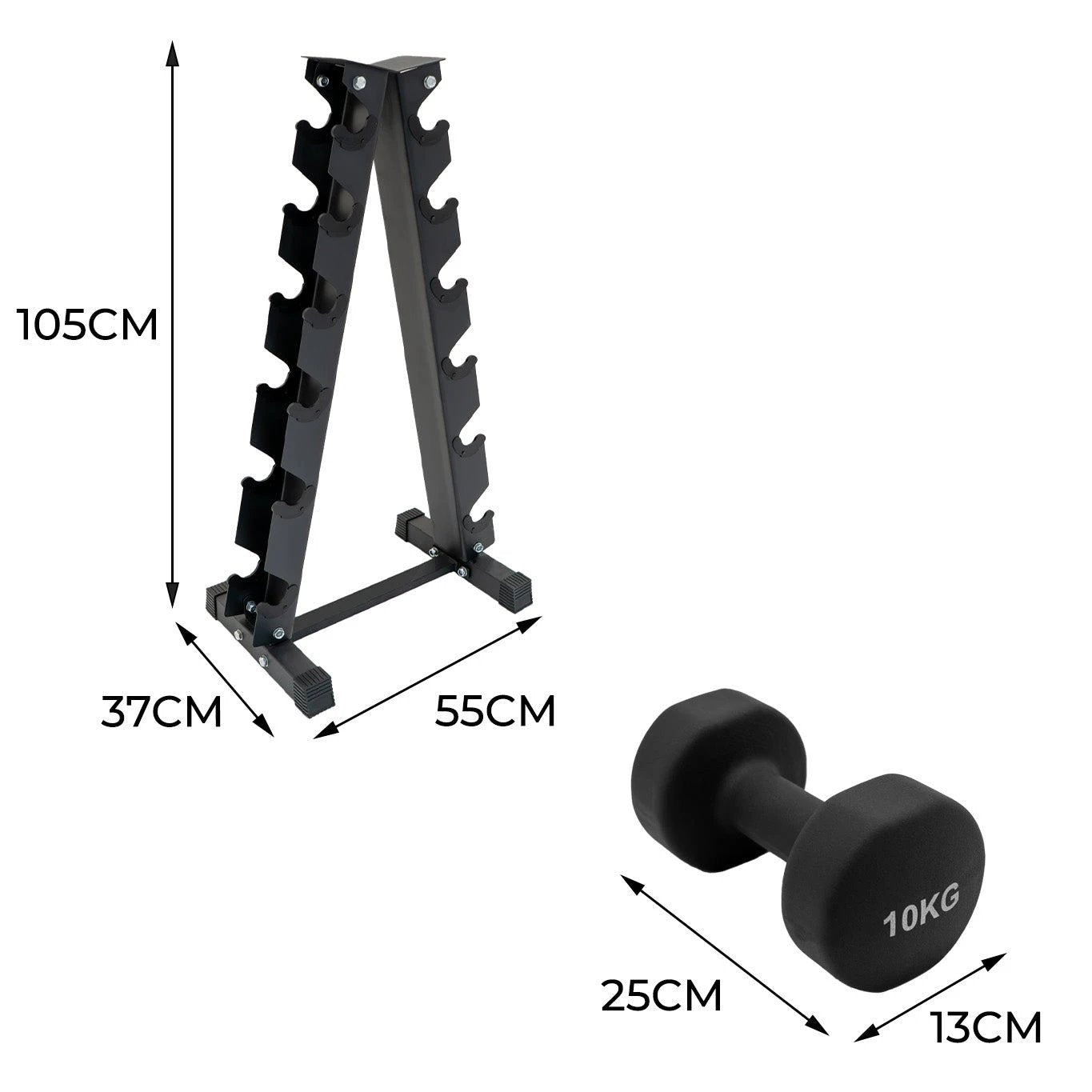 Neoprene Dumbbells Set with Rack by Monster Shop