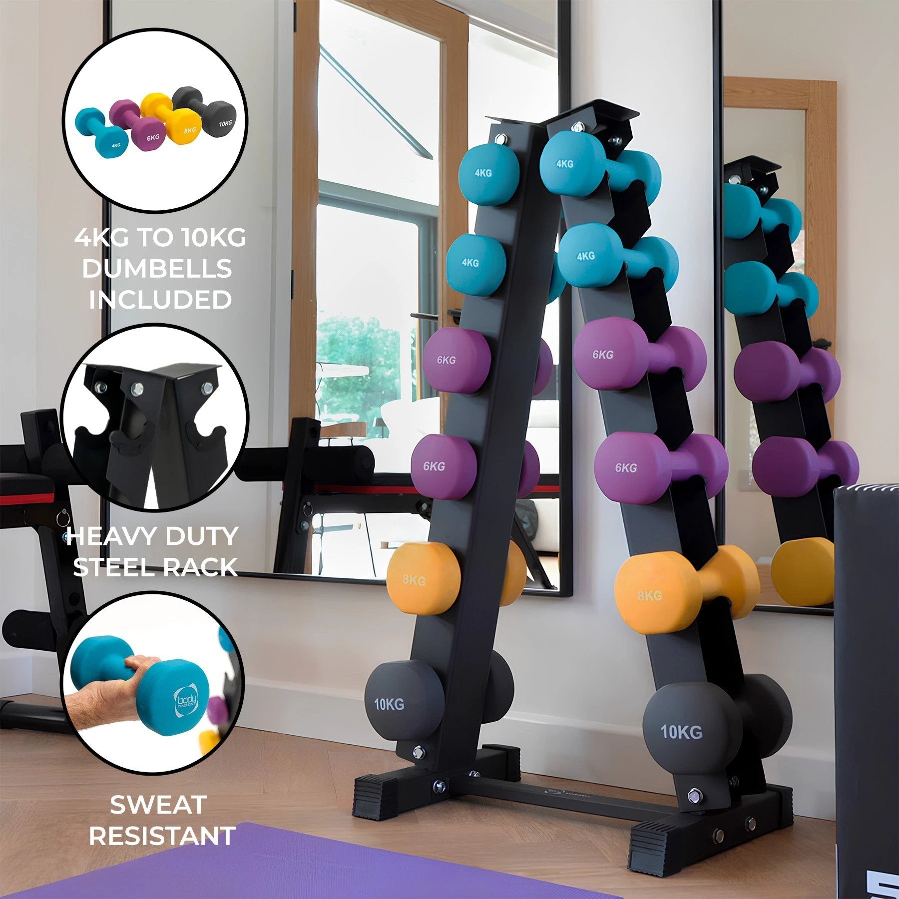 Neoprene Dumbbells Set with Rack by Monster Shop