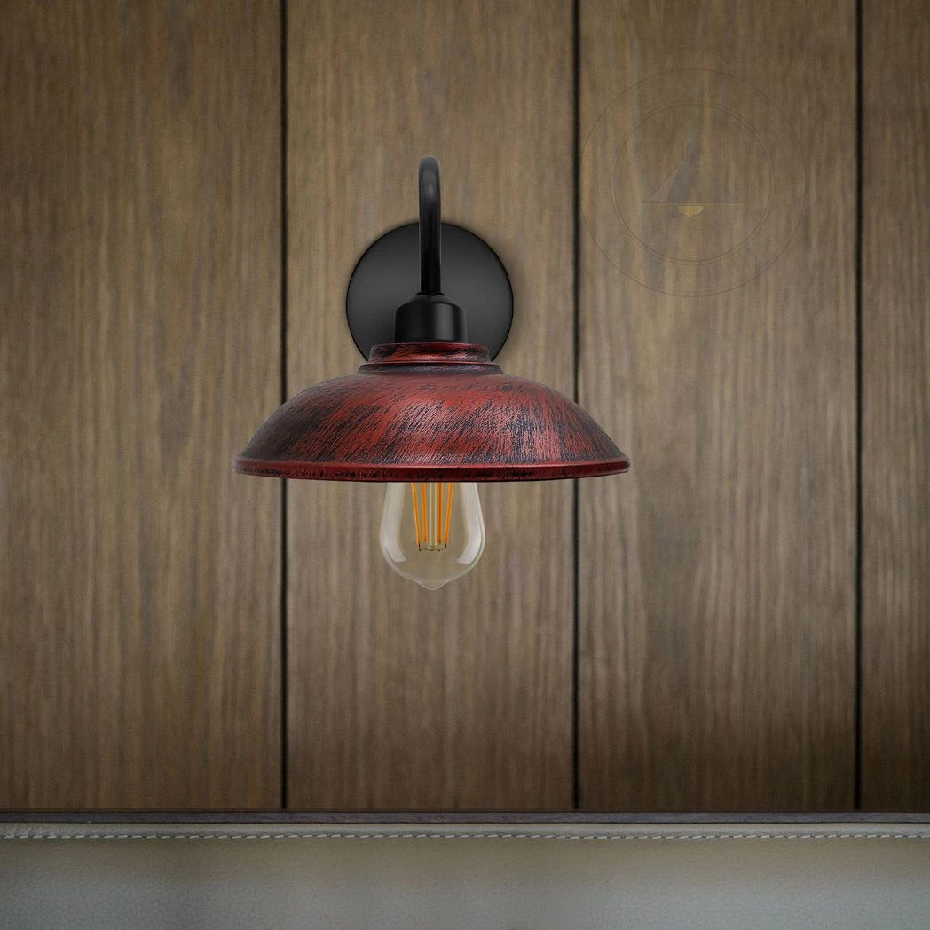 Rustic Red Wall Sconce 8in E27 Swan Neck Hemisphere Shade by Un-branded