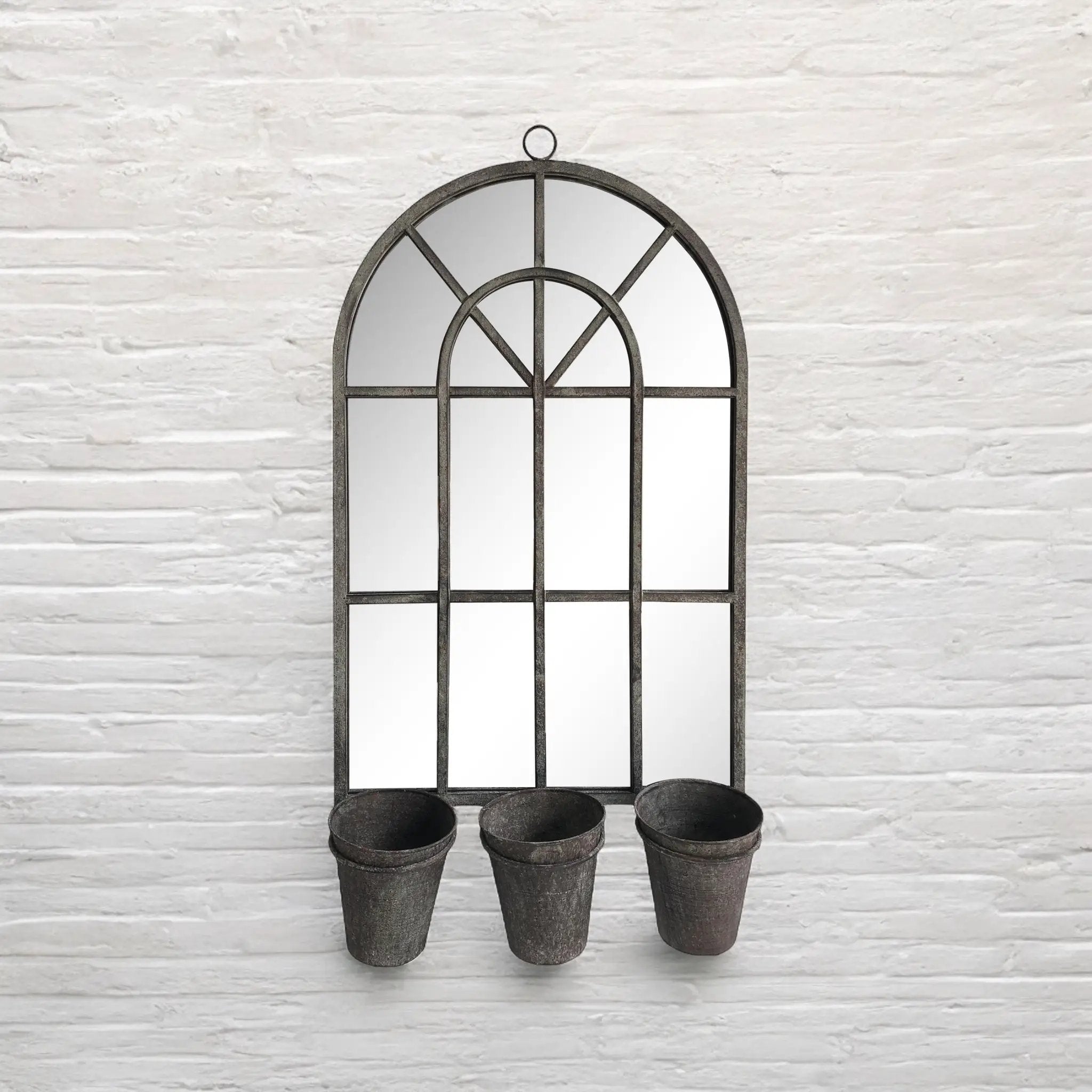 MSL 78CM RUSTY WALL MIRROR WITH TRIPLE PLANTER - Planters