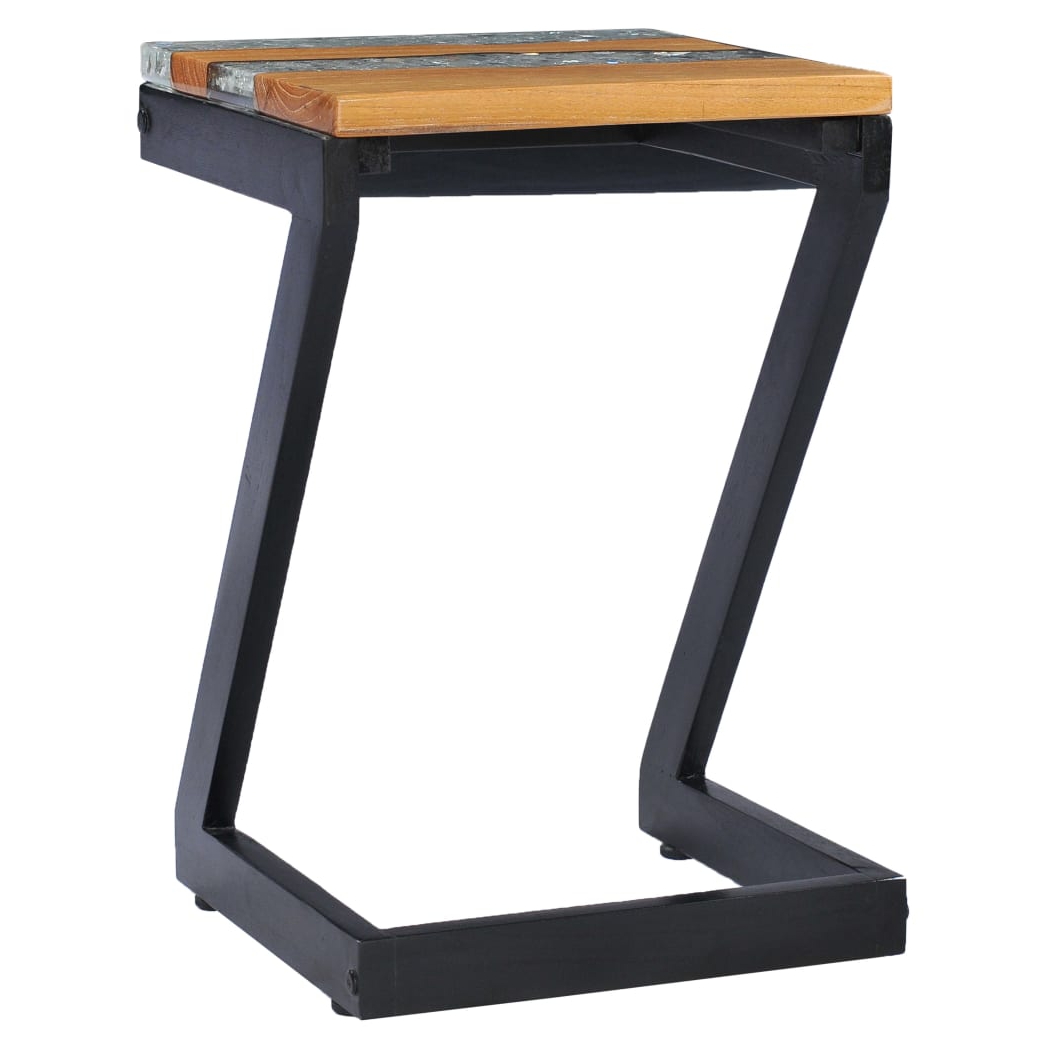 VidaXL Coffee Table 30x30x50 cm Teak Wood and Polyresin Top Rustic Z Leg Living Room Decor by vidaXL