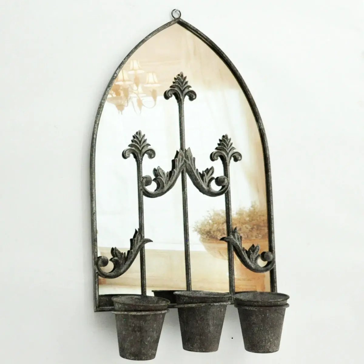 MSL RUSTY WALL MIRROR WITH TRIPLE PLANTER L15 x W45 x H78 cm - Dark Grey - Planters