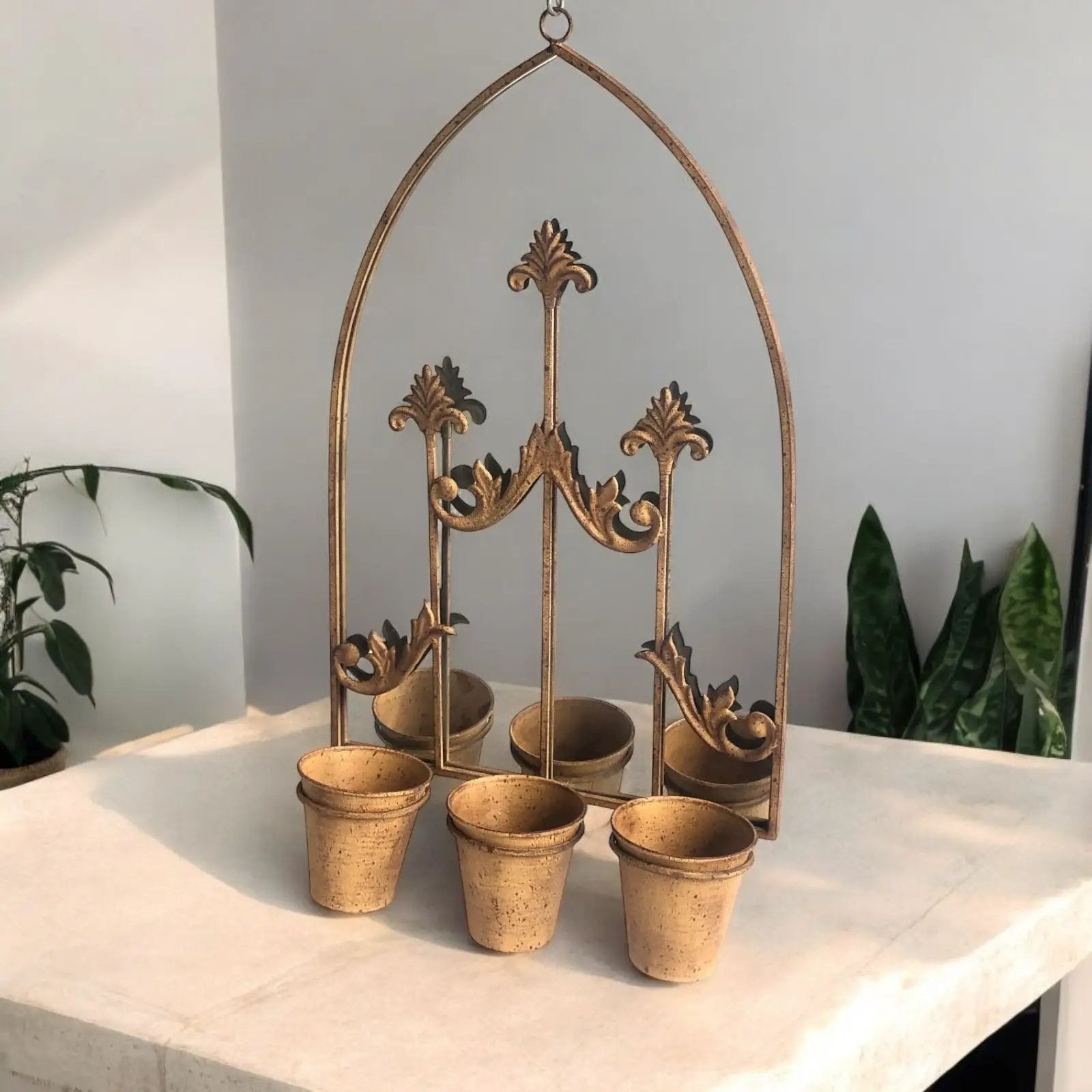 MSL 75cm RUSTY WALL MIRROR WITH TRIPLE PLANTER - Planters