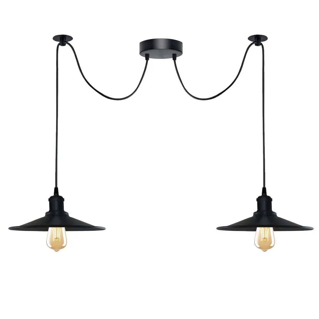 Un-branded Black Vintage 2 Head Cone shaped shade Ceiling Pendant Light Fitting with Adjustable Cord Hanging Light Fixture - Pendant Lights