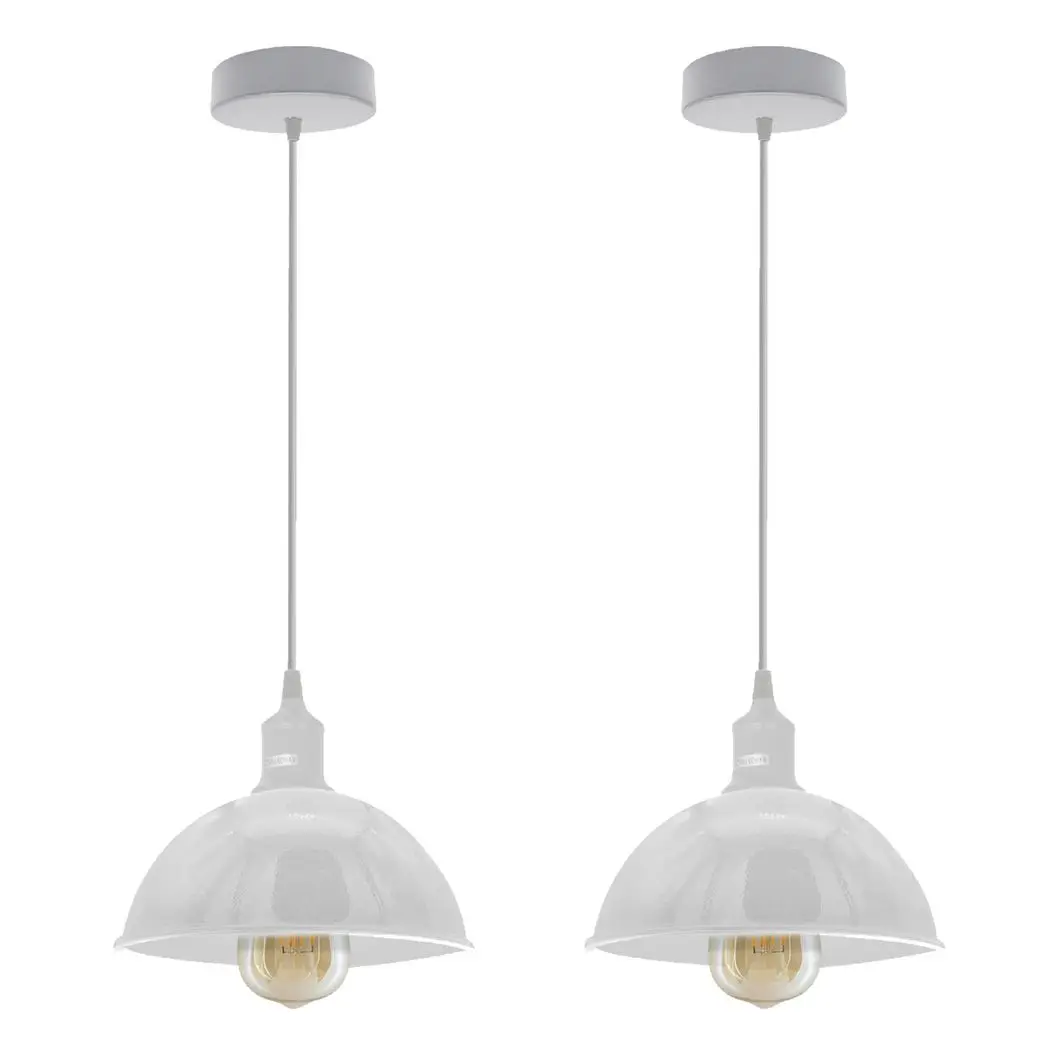 Un-branded 2Pack Dome Shaped White Loft Style Sturdy Metal Lamp Shade Pendant Lights 21cm Bottom Spray Painted Finish Inner White -