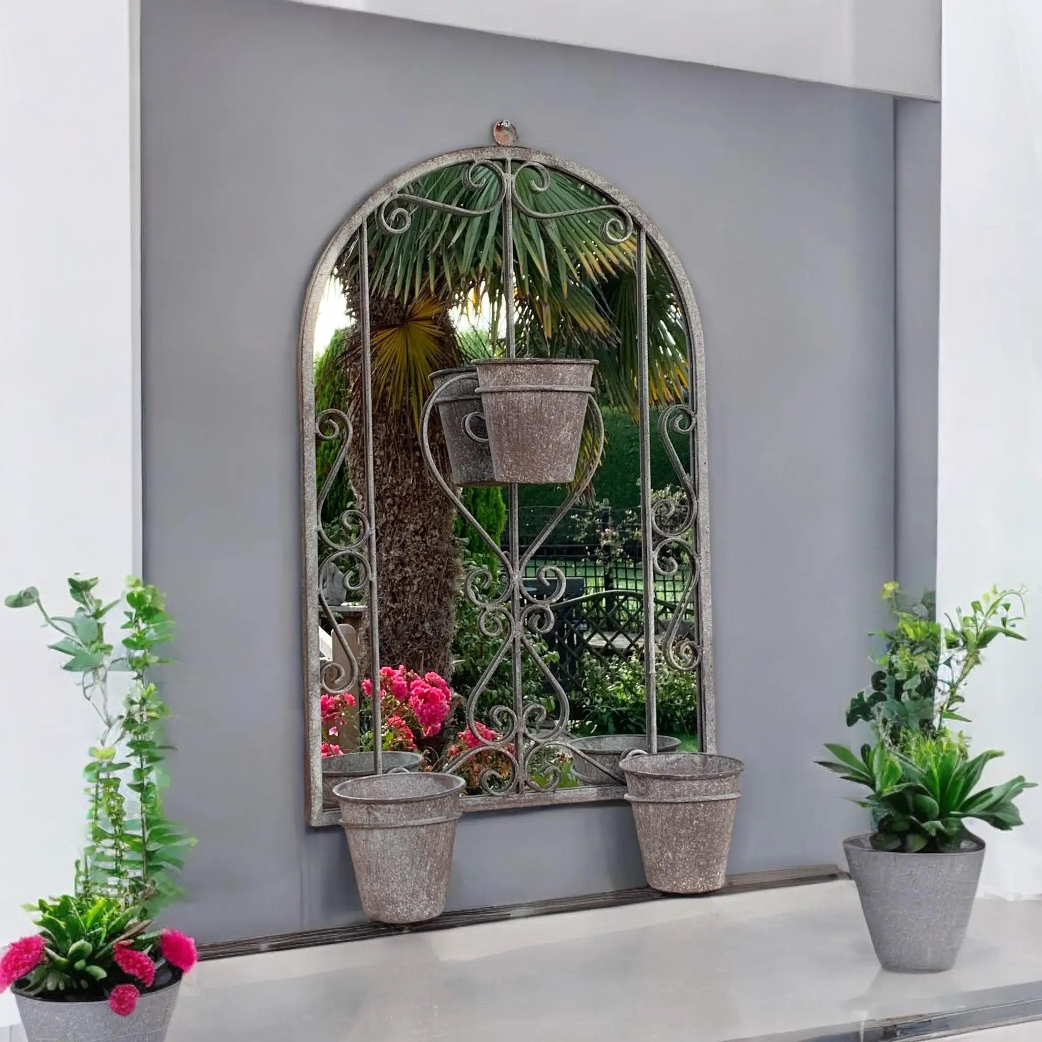 MSL 80CM WALL MIRROR WITH TRIPLE PLANTER - Planters