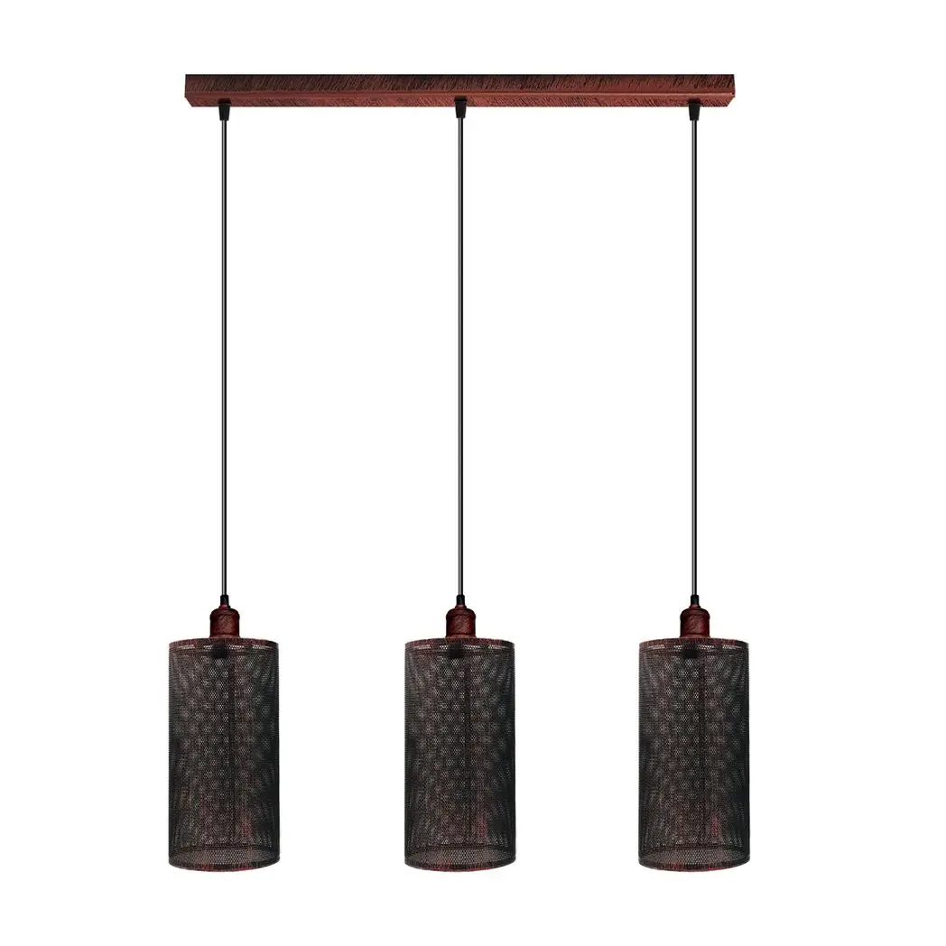 Un-branded Vintage Industrial Rustic Red 3 Head Reactangle Pendant Cord E27 Base Metal Brushed Light Fitting Barel Cage Lamp Shade - Pendant Lights