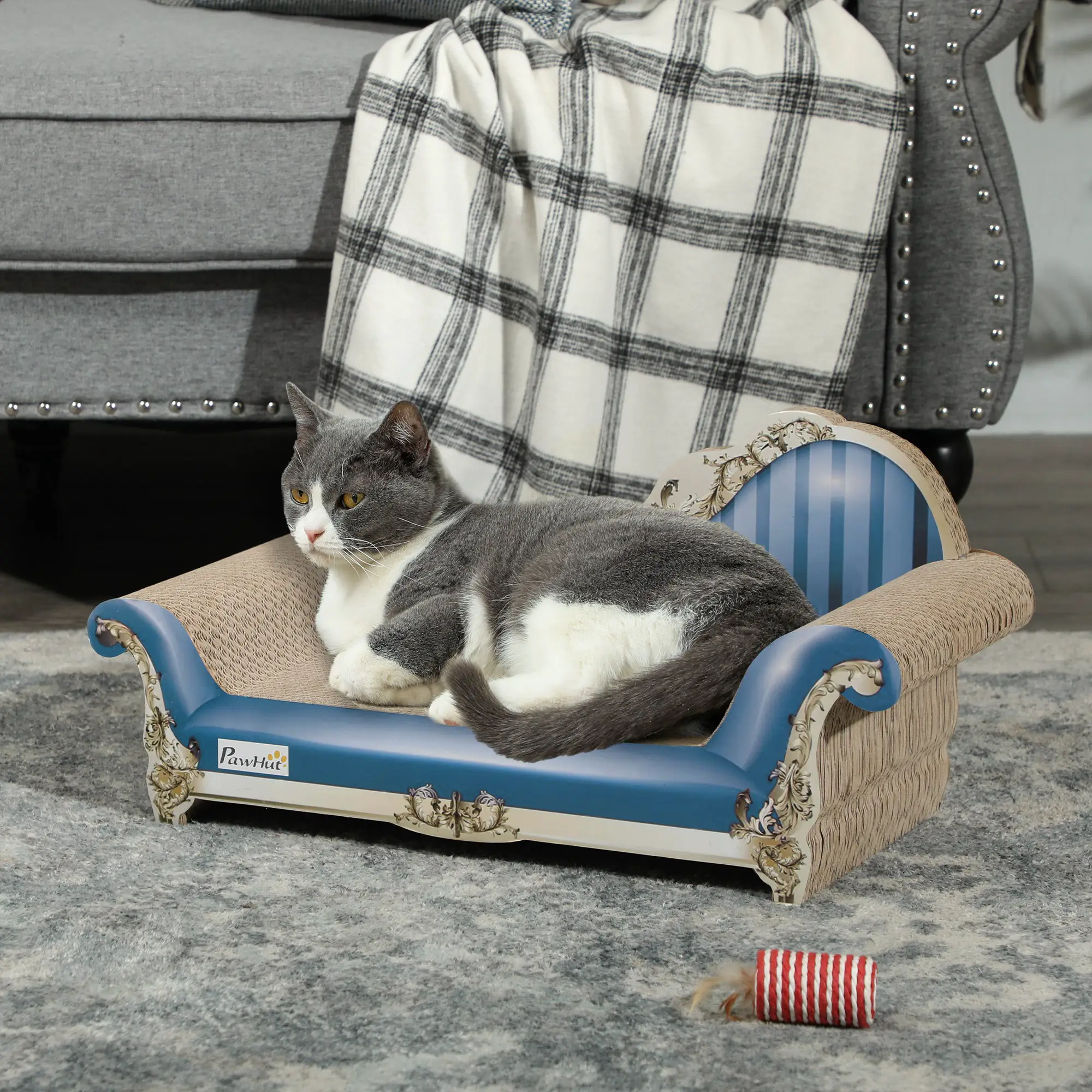PawHut PawHut 2 in1 Cat Scratcher with Catnip, Cardboard Lounge Bed, Blue - Cat Beds