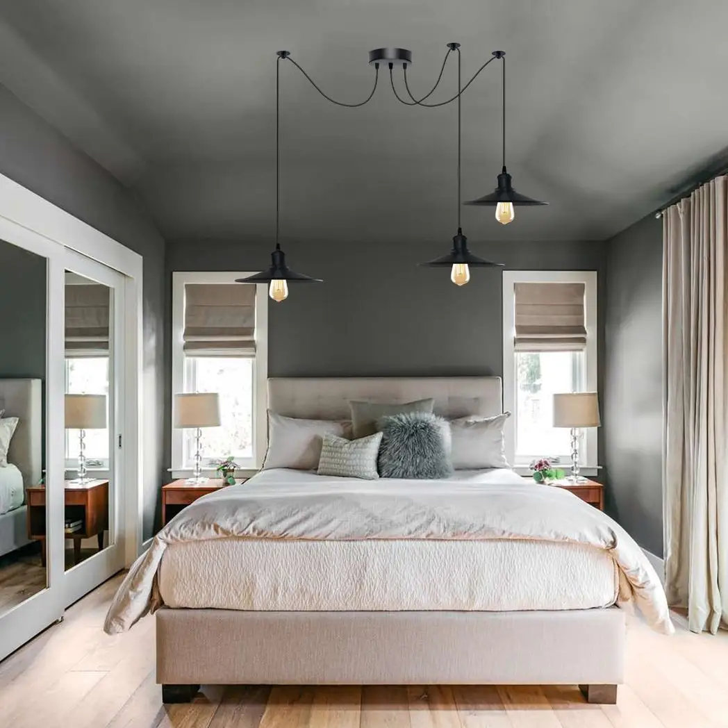 Un-branded Black Vintage 3 Head Cone shaped shade Ceiling Pendant Light Fitting with Adjustable Cord Hanging Light Fixture - Pendant Lights