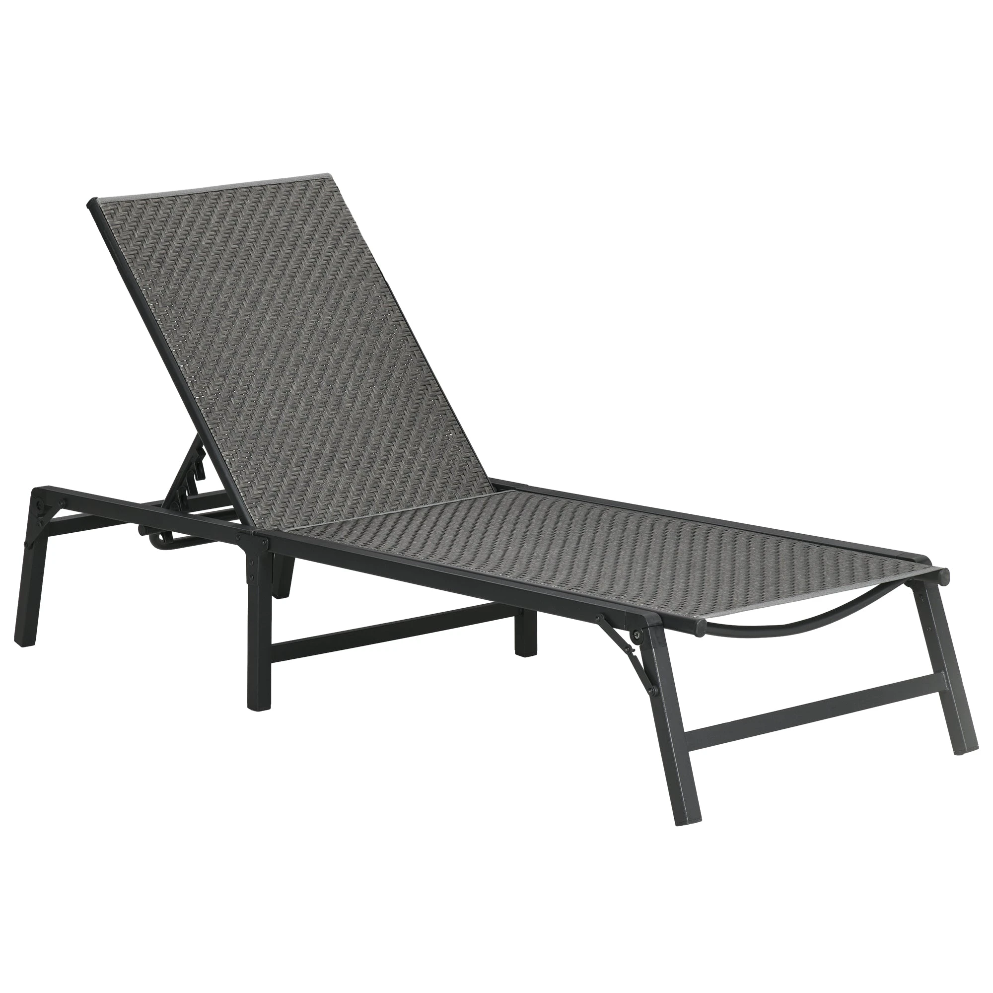 Outsunny Foldable PE Rattan Sun Lounger with 5-Level Adjustable Backrest by Outsunny