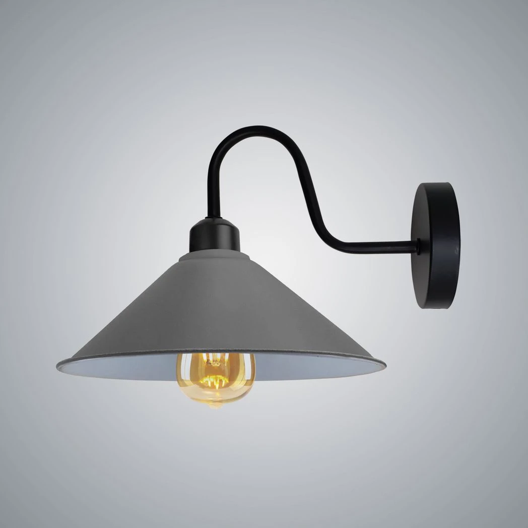 Un-branded Premium Grey Wall Lamp Cone Shade Swan Neck For E27 Socket - Wall Lights