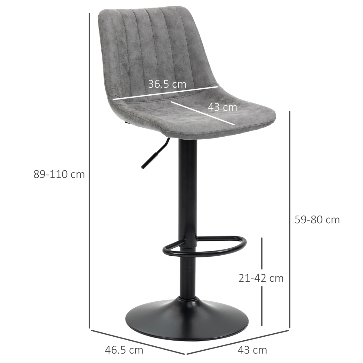 HOMCOM Set Of 2 Microfibre Retro Tub Bar Stools w/ Metal Frame Footrest Home Seat Grey -