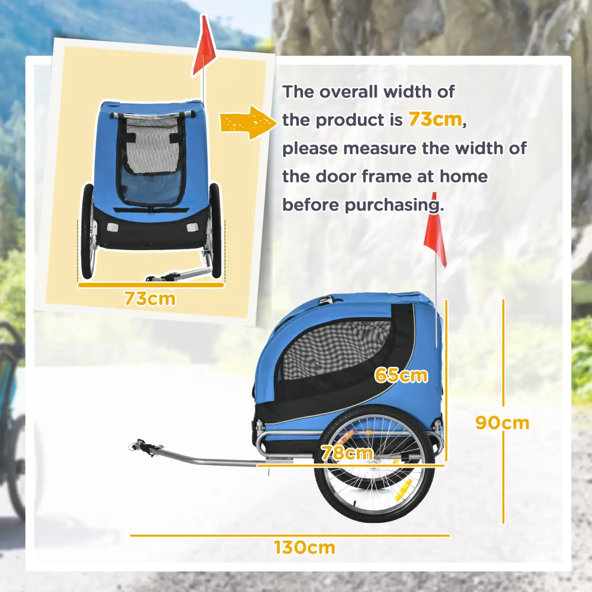 Pawhut Dog Bike Trailer Pet Cat Carrier for Small Medium Puppy Travel Black and Blue - Pet Carrier
