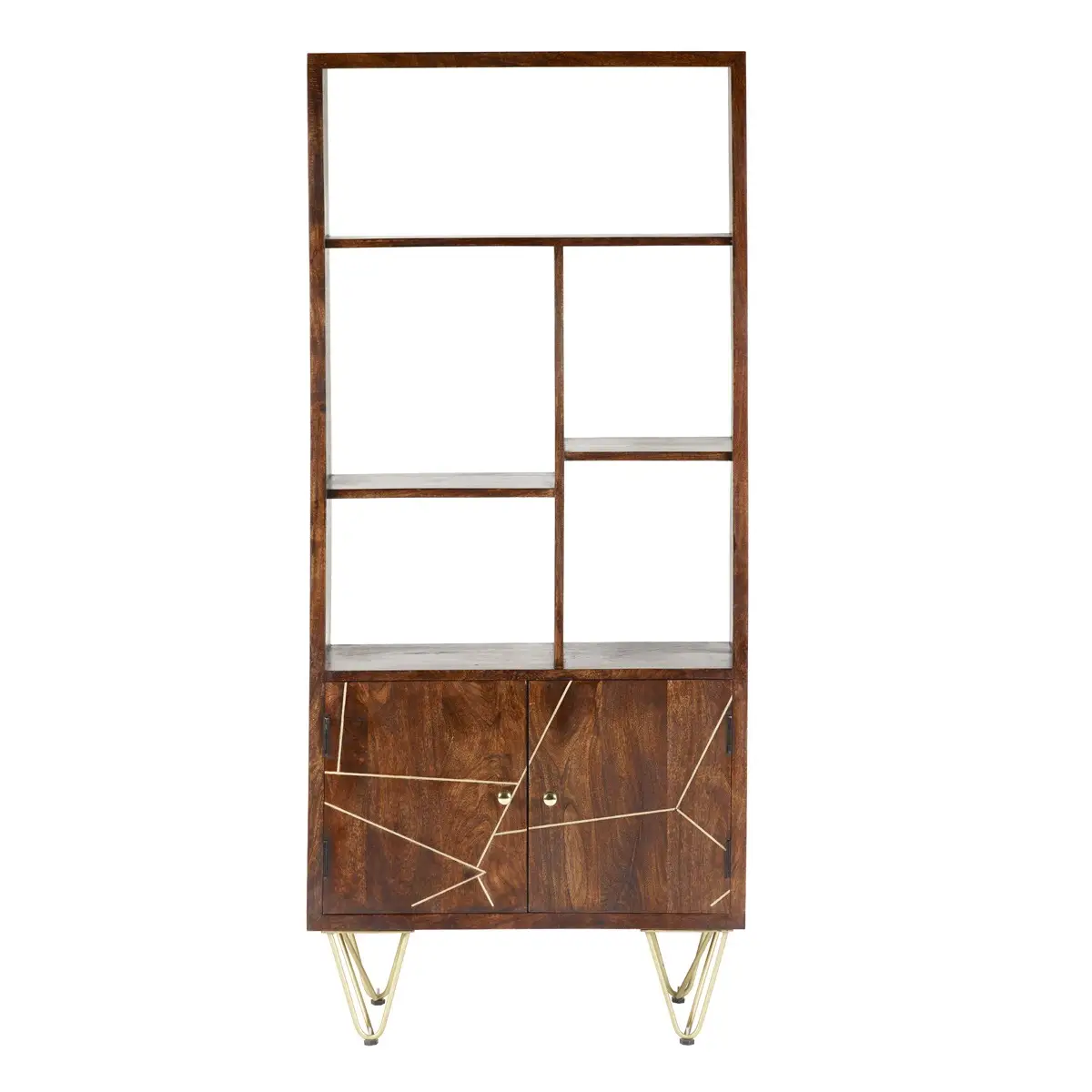 Indian Hub Dark Gold Large Bookcase 2 Door - Bookcase