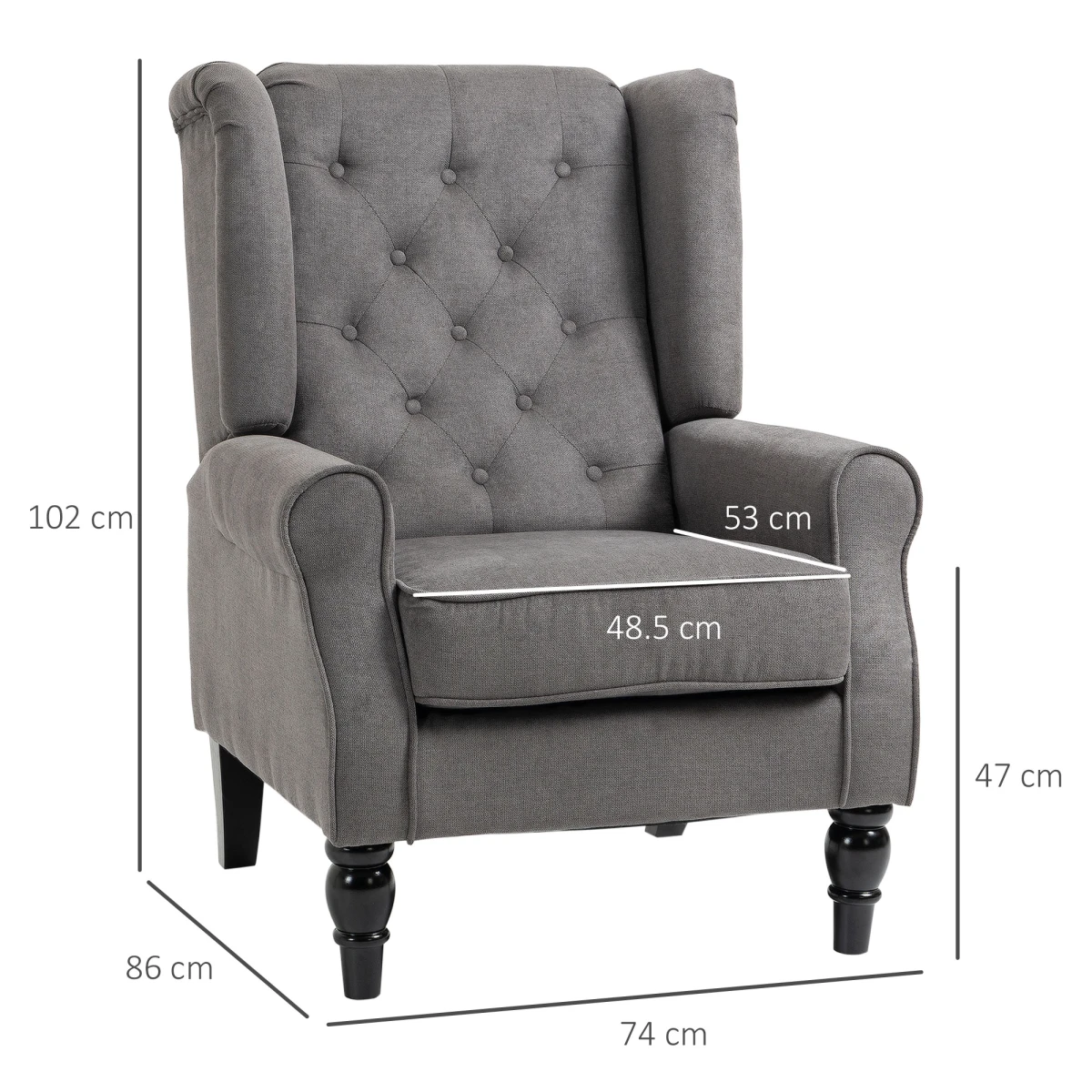 HOMCOM Accent Armchair Standard Tufted Wingback Grey Fabric Home - Armchair