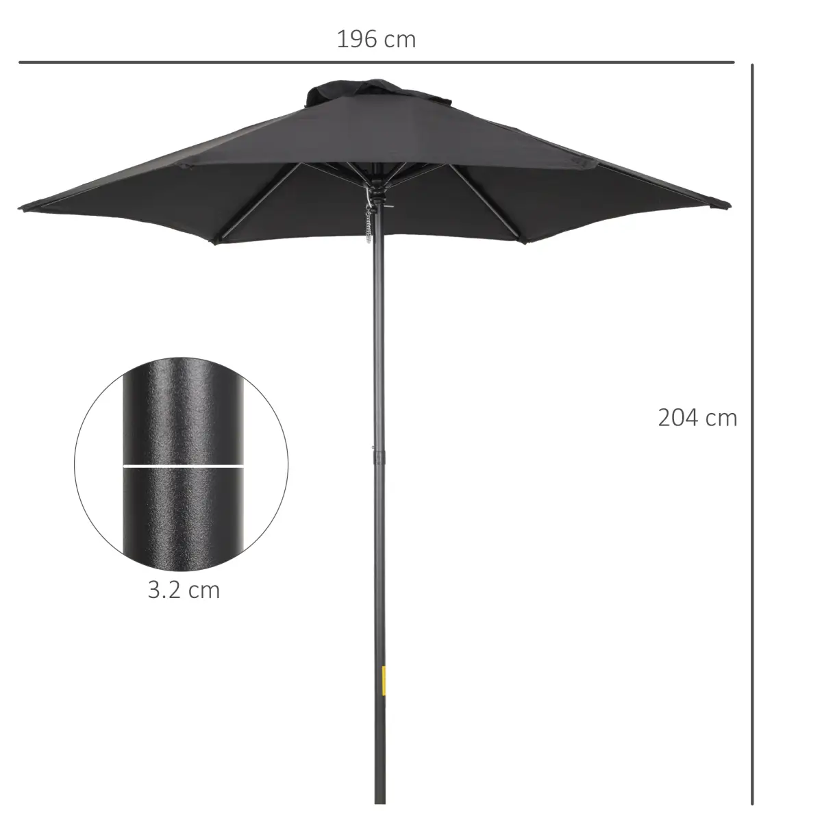 Outsunny 1.96m Parasol Patio Umbrella, Black - Parasol