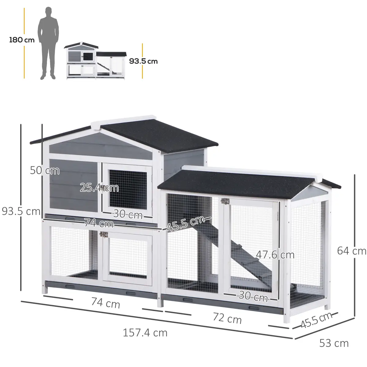 PawHut PawHut 2-Tier Wooden Rabbit Hutch Guinea Pig House Pet Cage Outdoor w/ Tray Ramp - Rabbit Hutch