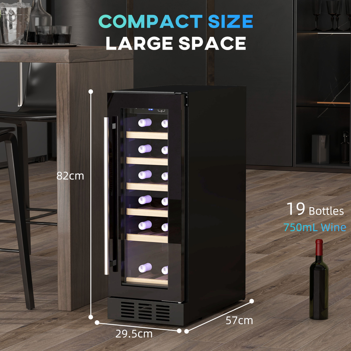 HOMCOM Freestanding / Built-in Wine Cooler Fridge, 19 Bottle, Black - from HOMCOM