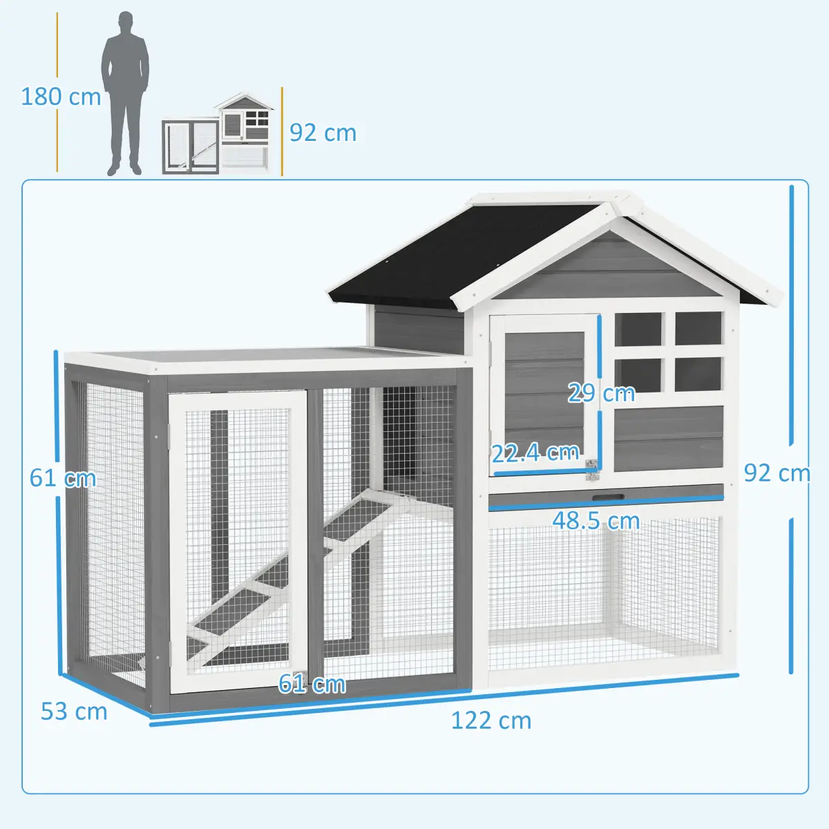 Unbranded 122cm Wooden Rabbit Hutch Bunny Cage Pet House with Tray Ladder Run Pawhut - Rabbit Hutch