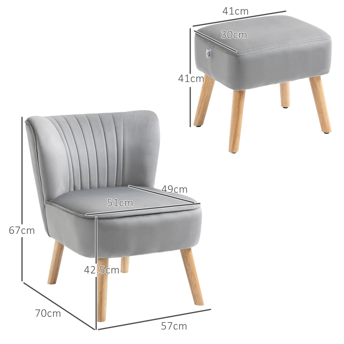Velvet Feel Accent Chair Ottoman TubSeat Padding Wood Legs by HOMCOM