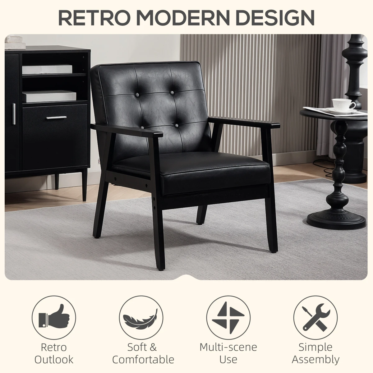 HOMCOM PU Leather Accent Chair With Armrests Living Room by HOMCOM