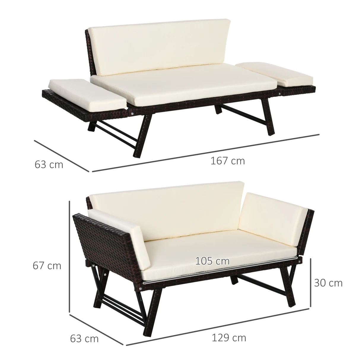 Outsunny Rattan Convertible Sofa Daybed Two In One Outdoor by Outsunny