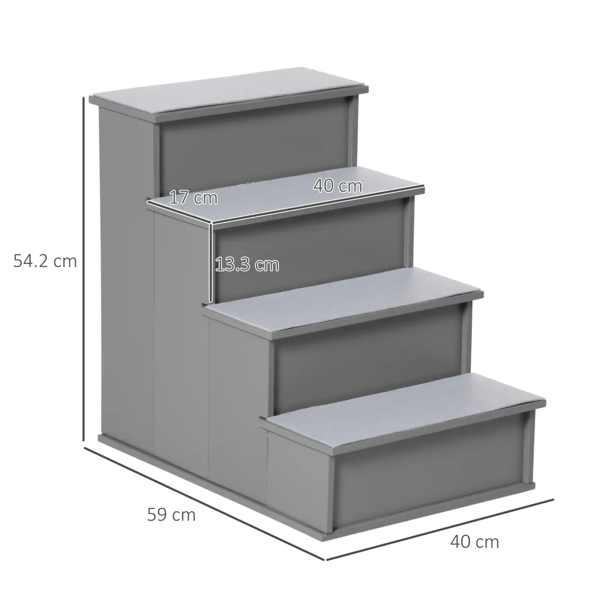 Unbranded 4 Step Wooden Dog Steps Pet Stairs Cat Ladder for Bed Couch, Grey Pawhut - Dog Steps