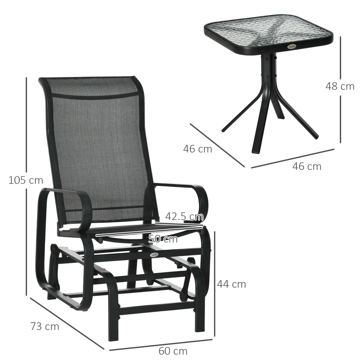 Outsunny 3 PCs Gliding Rocking Chair With Tea Table Smooth Rockers Sling Seat - Garden Chairs