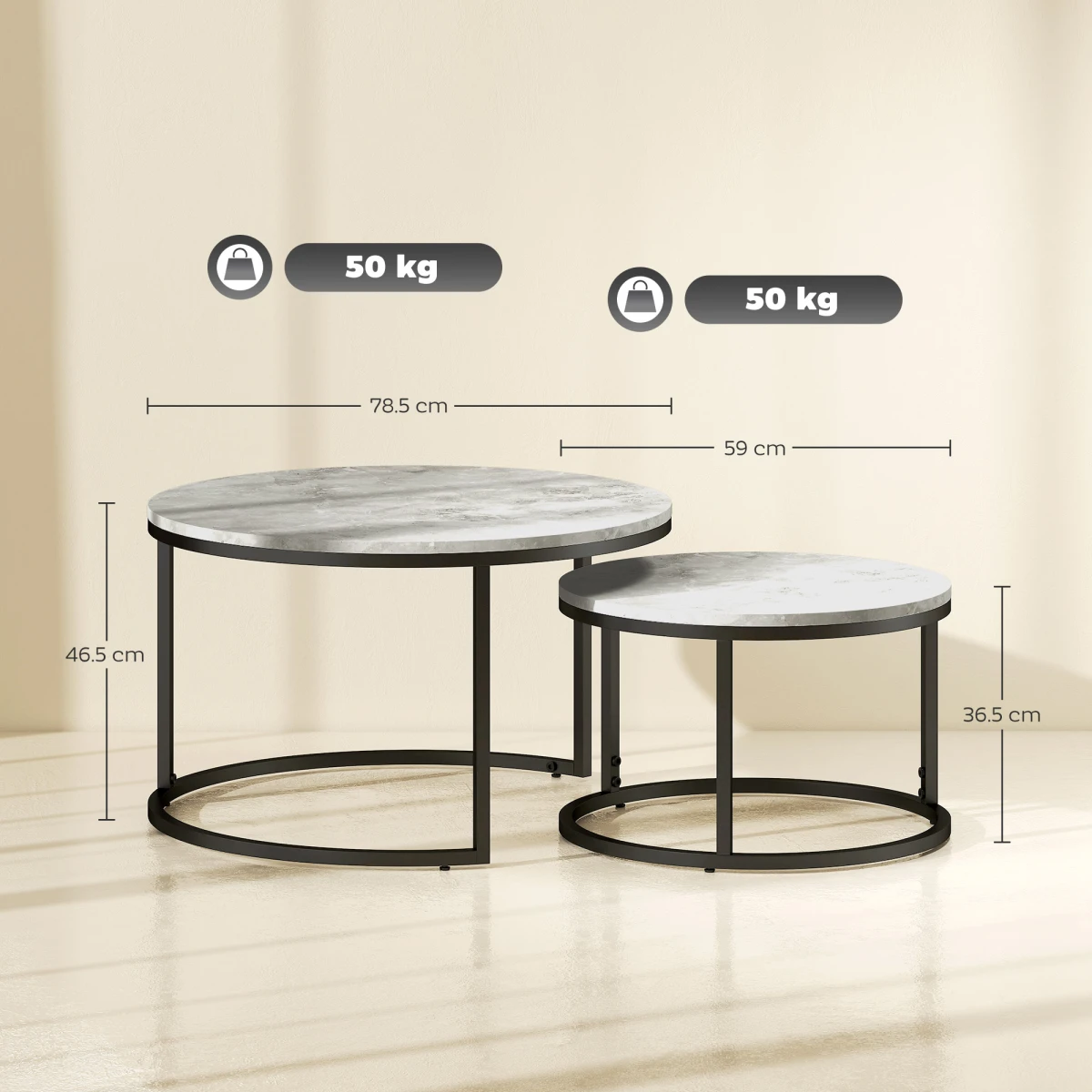 Sturdy Stacking Coffee Tables 2-Pc Marble-Top Home - Coffee Table