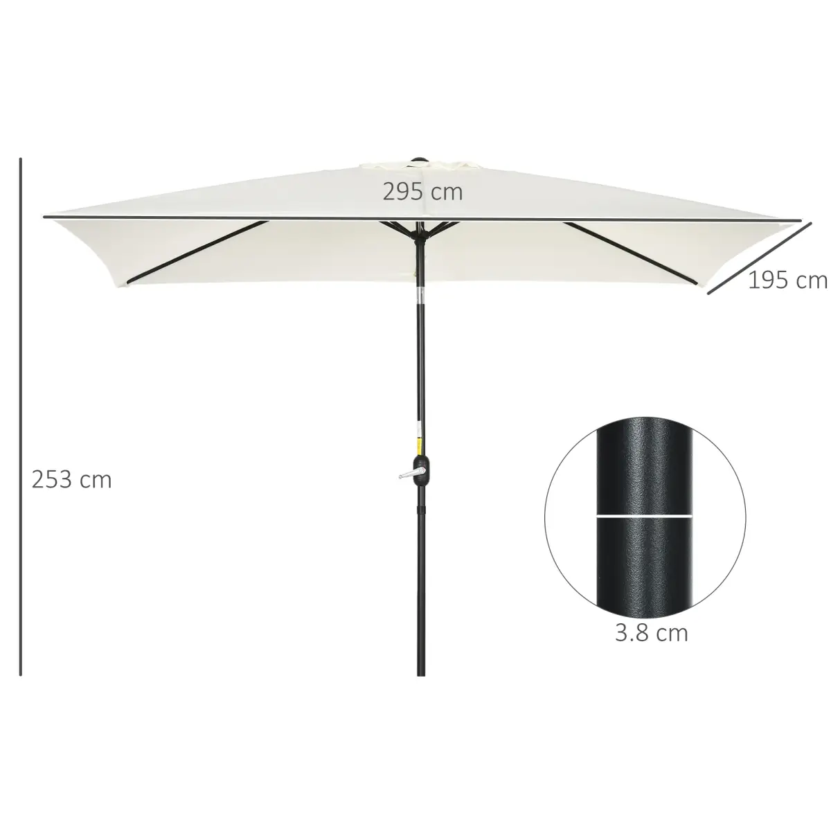 Outsunny 3x2m Patio Parasol Canopy Tilt Crank 6 Ribs Sun Shade Garden White - Parasol