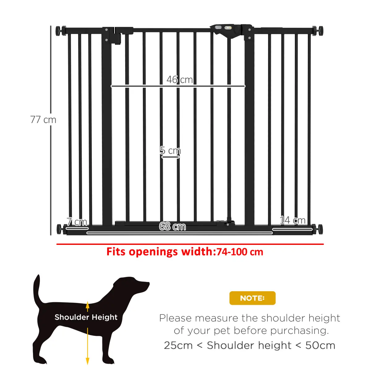 PawHut PawHut Adjustable Safety Gate w/ 2 Extensions and Four Adjustable Screws, Black - Pet Gate