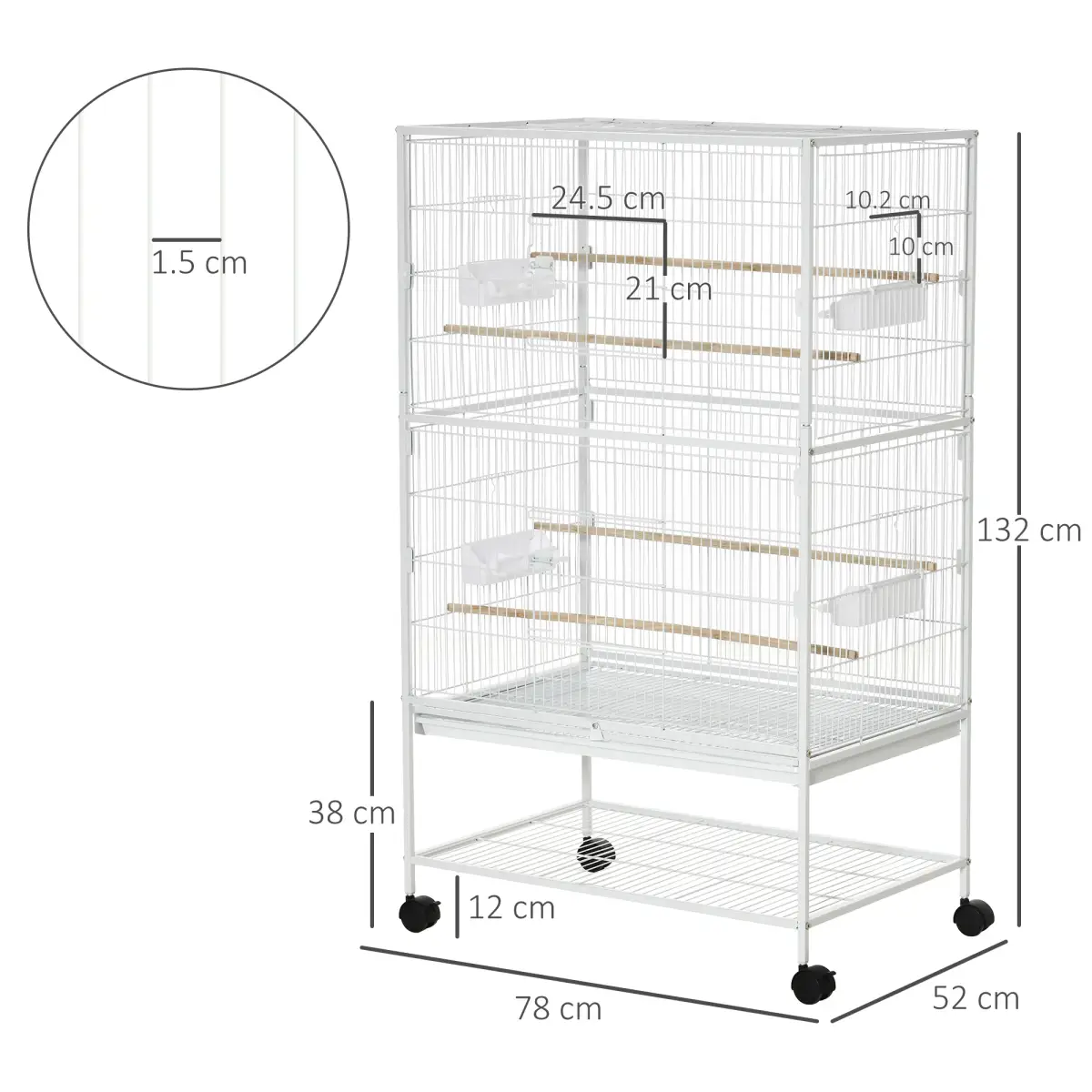 Pawhut Large Bird Cage Budgie Cage for Finch Canaries Parrot with Stand White - Pet Cage