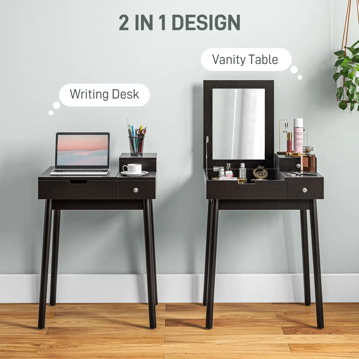 HOMCOM HOMCOM Dressing Table Vanity Desk Flip-up Mirror 2 Drawers, Black - Desk