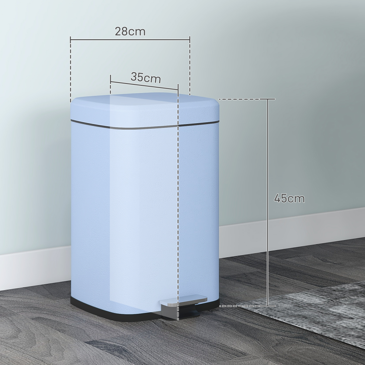 HOMCOM 20L Kitchen Pedal Bin, Metal Rubbish Bin with Soft-close Lid, Light Blue - from PawHut