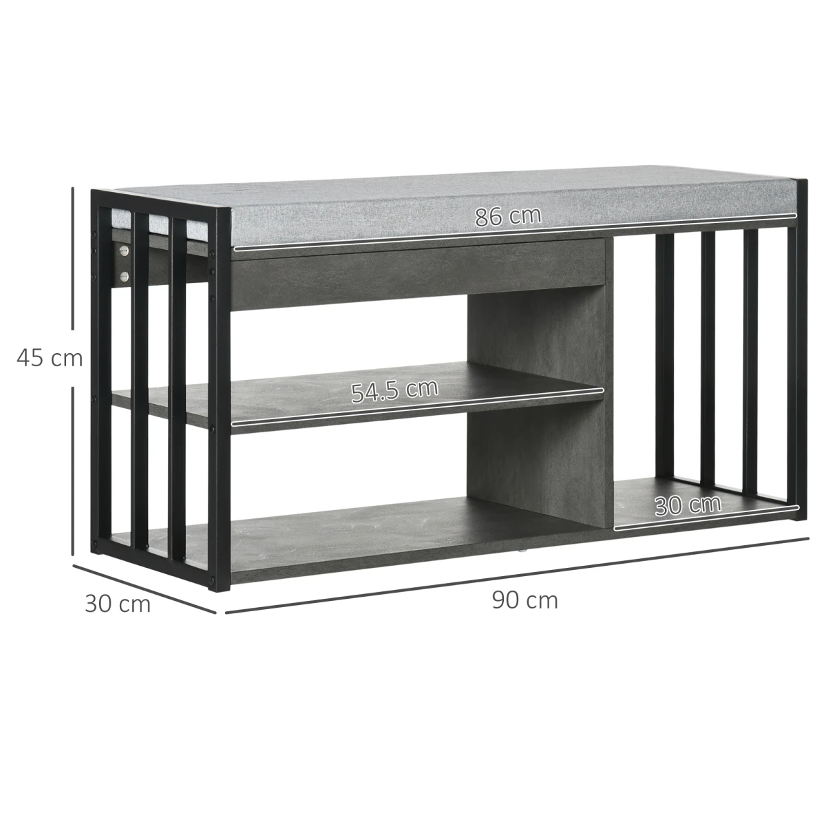 HOMCOM Upholstered Entryway Shoe Bench With Storage Open Shelves Grey Ideal For Small Hallways by HOMCOM
