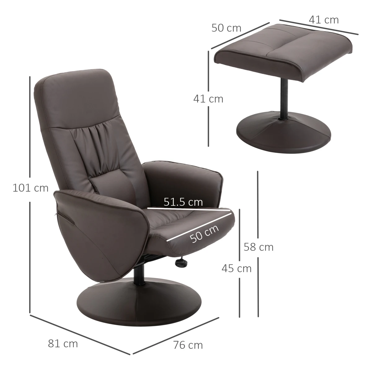 Premium Reclining Armchair Ottoman 2 Piece 360 Swivel Home by Unbranded