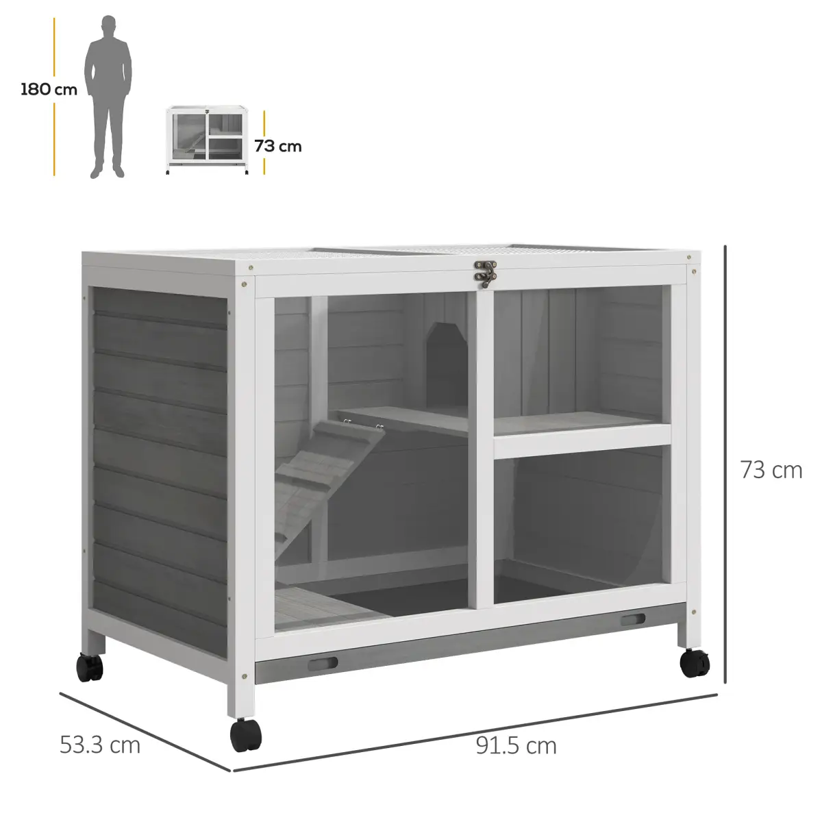 Unbranded Wood Rabbit Hutch Bunny Cage Pet House Indoor W/ Tray Ramp, Grey Pawhut - Rabbit Hutch