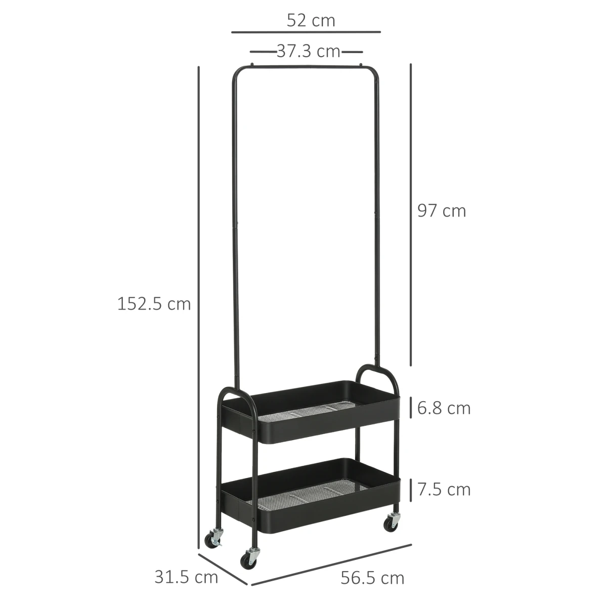 HOMCOM Metal Clothes Rack 37.3cm On Wheels For Small Spaces by Homcom