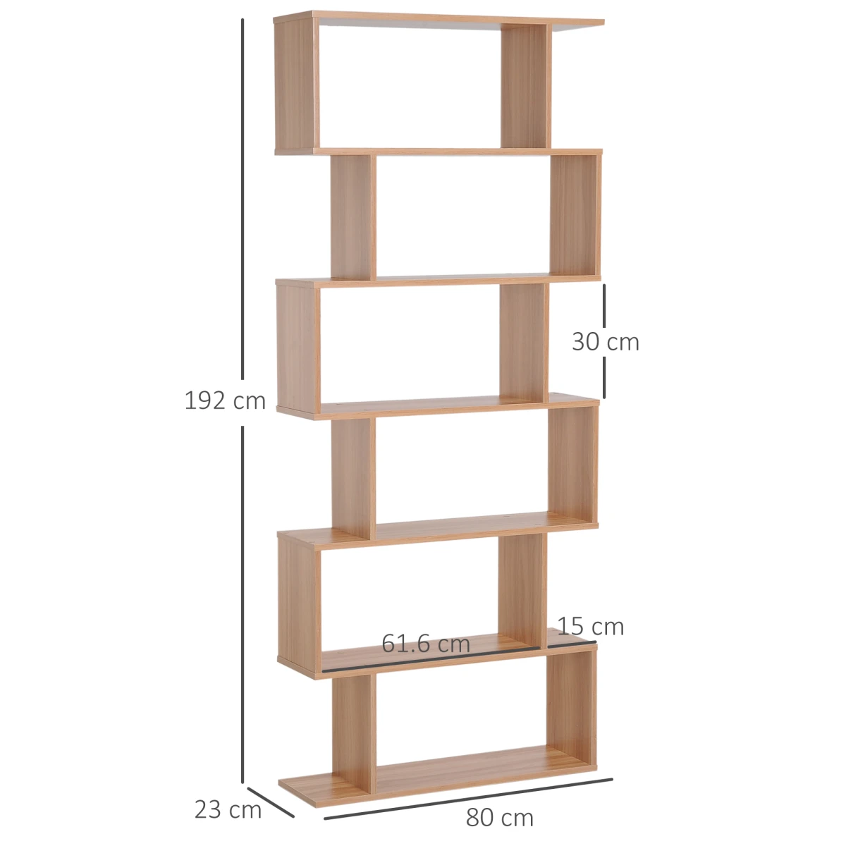Premium Maple Tall 6 Tier S Shaped Wooden Shelf For Home Office Display And Organization - Office Storage