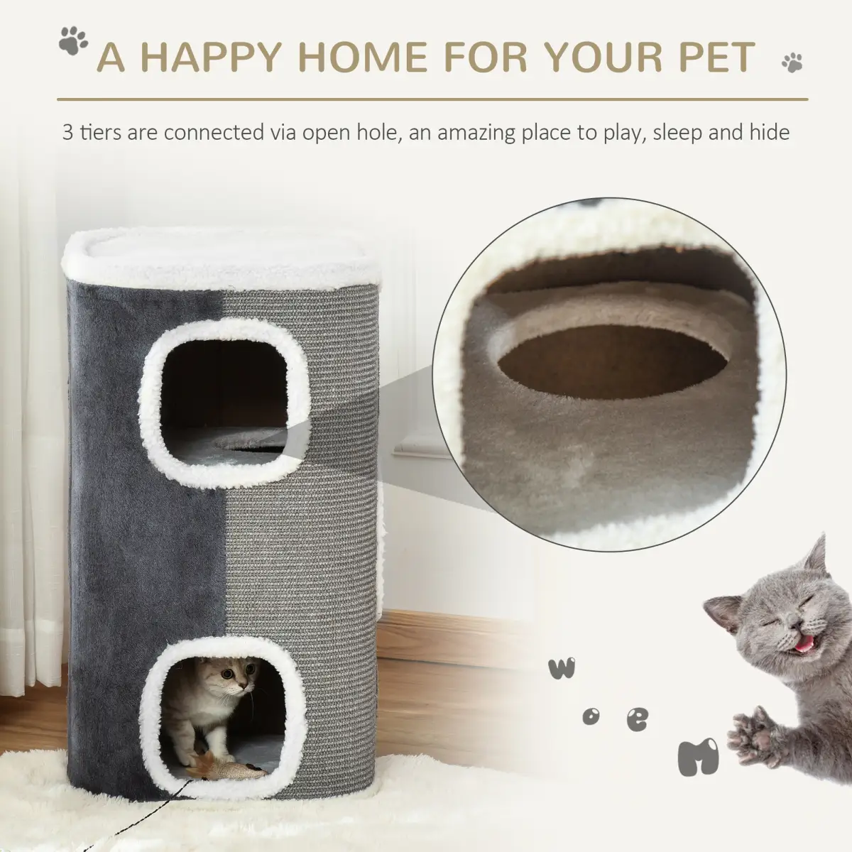 PawHut Cat Barrel Kitten Tree Tower Sisal Scratching Furniture Climbing Frame - Scratching Posts