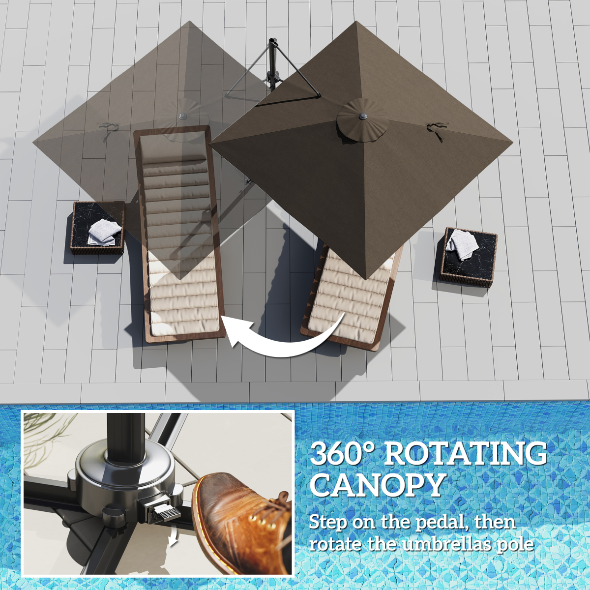 Outsunny Outsunny Square Cantilever Roma Parasol 360° Rotation w/ Hand Crank, Tan - Parasol