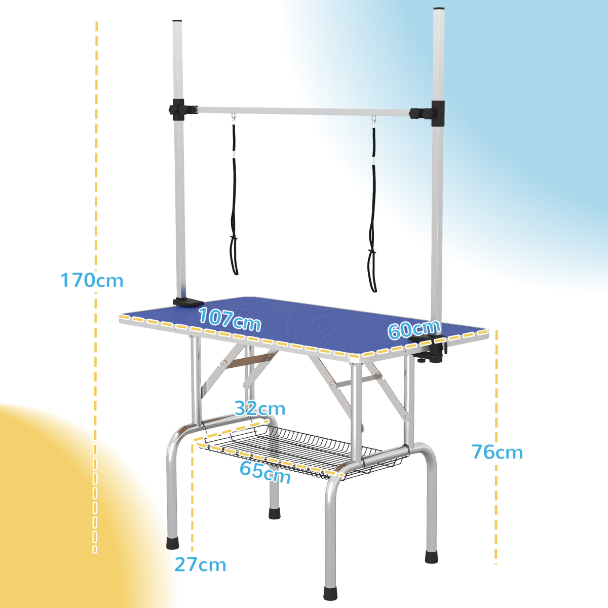 Metal Adjustable Dog Grooming Table Rubber Top 2 Safety Slings Mesh Pawhut - from Unbranded