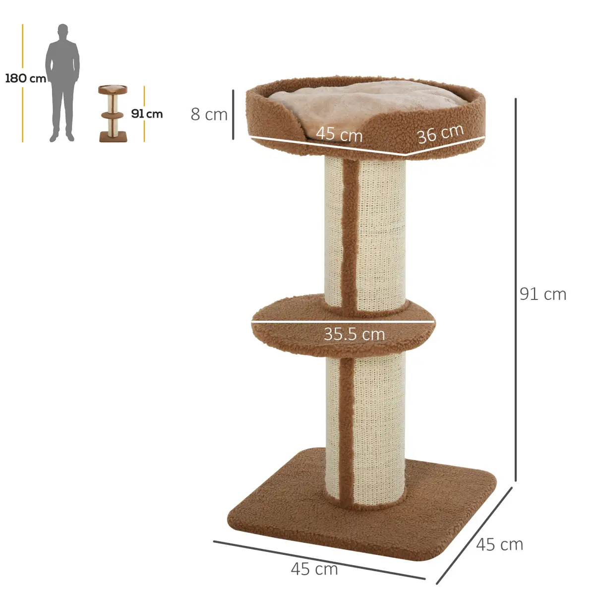 Unbranded 91cm Cat Tree Kitten Activity Center Tower Scratching Post Lamb Cashmere Perch - Cat Tree
