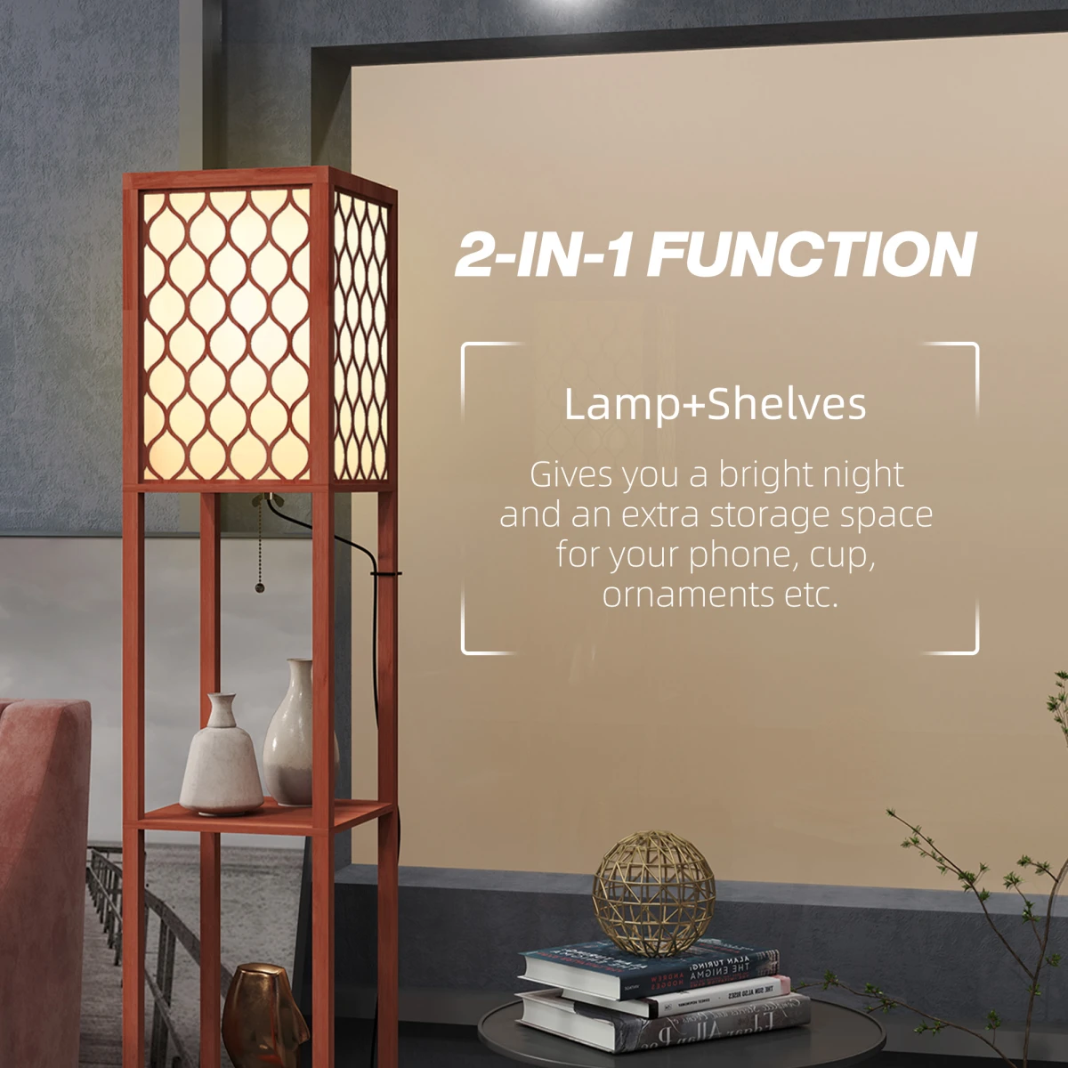 HOMCOM 2-Light Floor Lamp with Shelves for Cozy Living Spaces by HOMCOM