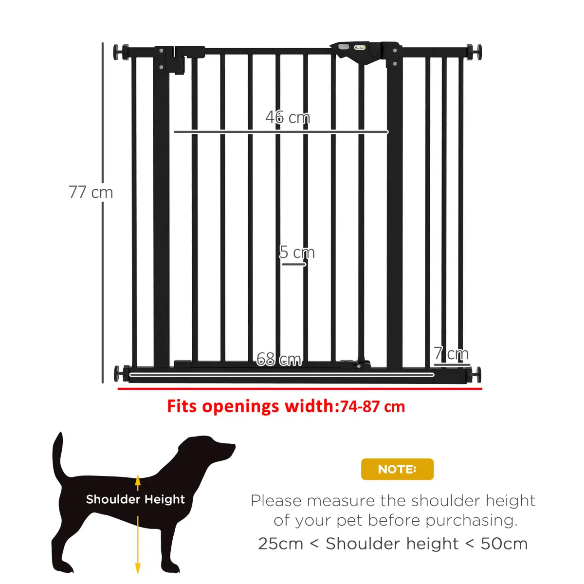 PawHut PawHut Adjustable Safety Gate w/ 1 Extensions and Four Adjustable Screws, Black - Pet Gate