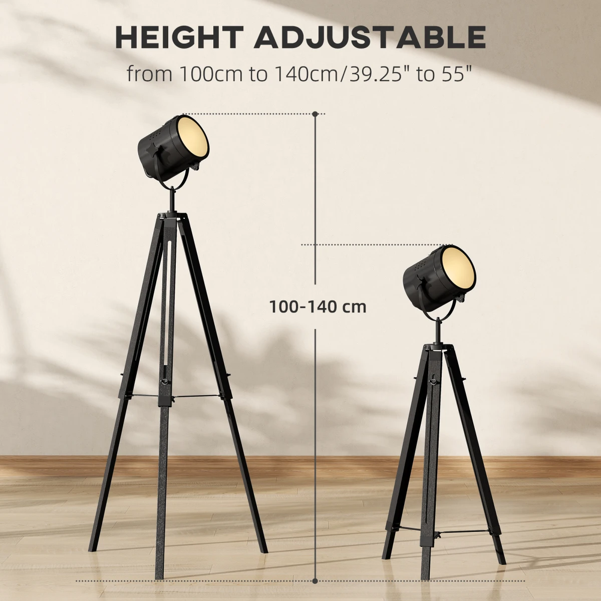 HOMCOM Tripod Floor Lamp Wood Height Adjustable by HOMCOM