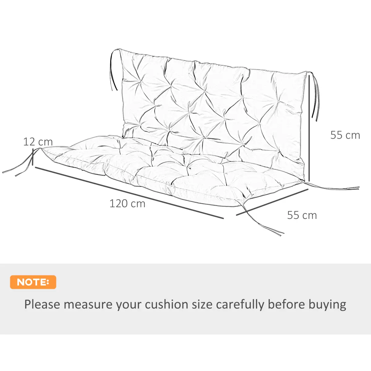 Outsunny Garden Bench Cushion 2 Seater Swing Chair Cushion Outdoor Seat Pad - Hammocks