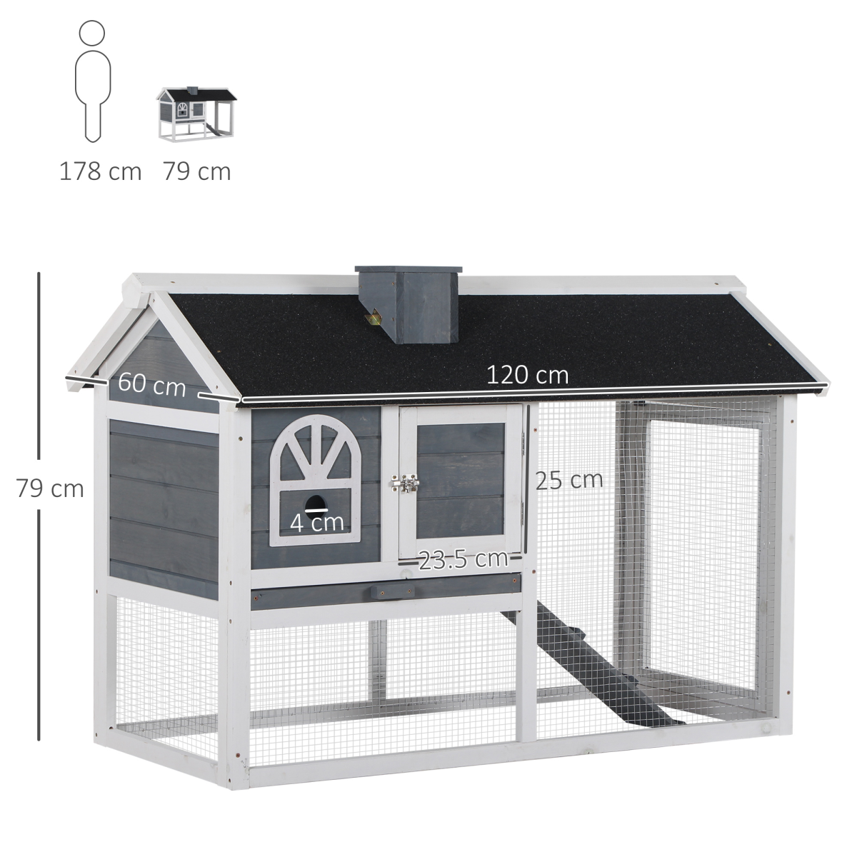 Rabbit Hutch Wood Bunny Cage for Outdoor Indoor w/ Pull Out Tray Run Box Ramp - from Pawhut